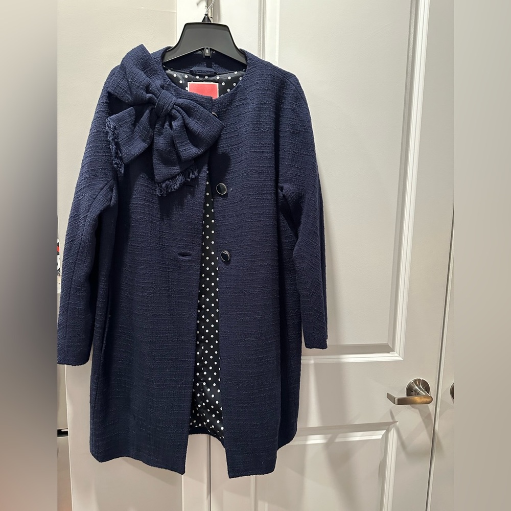 Kate Spade navy bow tweed coat